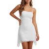 image:imageLYANER Womens Floral Lace Mesh Party Mini Dress  Spaghetti Strap Sleeveless Ruched Bodycon Cocktail Short DressesWhite