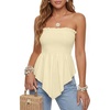 image:imageLYANER Womens Frill Shirred Y2k Tube Top  Strapless Sleeveless Pleated Ruffle Hem Peplum Bandeau Blouse ShirtsChampagne