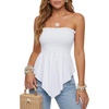 image:imageLYANER Womens Frill Shirred Y2k Tube Top  Strapless Sleeveless Pleated Ruffle Hem Peplum Bandeau Blouse ShirtsWhite