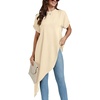 image:imageLYANER Womens Irregular Hem Dressy Top  Summer Mock Neck Short Sleeve Loose Fit Elegant Casual Blouse Tops Work ShirtBeige
