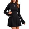 image:imageLYANER Womens Mock Neck Bell Long Sleeve Ruffle A Line Back Zipper Business Casual Mini DressBlack