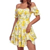 image:imageLYANER Womens Off Shoulder Casual Dress  Summer Tie Back Wrap Layer Ruffle A Line Short Sleeve Party Elegant Mini DressesChampagne Rose Floral