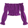 image:imageLYANER Womens Off Shoulder Ruffle Trim Puff Long Sleeve Tube Crop Blouse Shirt TopGrape Purple