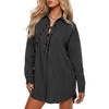 image:imageLYANER Womens Striped Tie Front Casual Mini Dress  Lapel Collar Drop Shoulder Long Sleeve Button Cuffs Curved Hem Comfy Soft Short DressesBlack