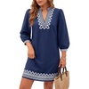 image:imageLYANER Womens V Neck 34 Sleeve Boho Mini Dress  Summer Puff Sleeve Loose Fit Dressy Casual Beach Vacation Short DressesNavy Blue