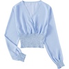 image:imageLYANER Womens V Neck Shirred Frill Polka Dots Long Sleeve Crop Top Blouse Shirt TopsSolid Light Blue