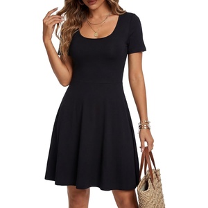 image:imageLYANER Womens Fit and Flare Casual Mini Dress  Summer Scoop Neck Short Sleeve Ruffle A Line Beach Vacation Short Skater DressesBlack