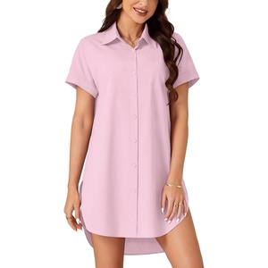 image:imageLYANER Womens Shirt Dress Collar Neck Short Sleeve Button Down Blouse DressBaby Pink