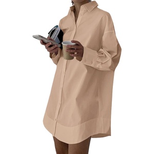 image:imageLYANER Womens V Neck Casual Shirt Dress  Collar Button Down Loose Long Sleeve Mini DressesKhaki