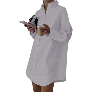 image:imageLYANER Womens V Neck Casual Shirt Dress  Collar Button Down Loose Long Sleeve Mini DressesLight Gray