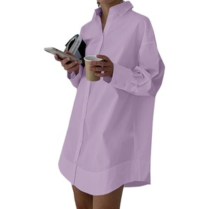 image:imageLYANER Womens V Neck Casual Shirt Dress  Collar Button Down Loose Long Sleeve Mini DressesSolid Purple