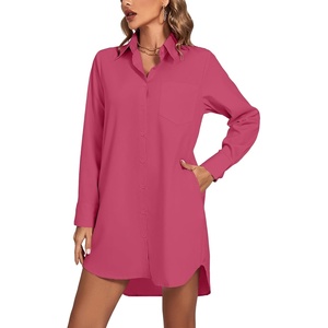image:imageLYANER Womens V Neck Dressy Shirt Dress  Collar Button Down Long Sleeve Split Hem Casual Blouse Tunic DressesRose