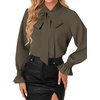 image:imageLYANER Womens Bow Tie Neck Business Work Blouse  Ruffle Long Sleeve Dressy Office Shirt TopArmy Green