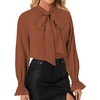 image:imageLYANER Womens Bow Tie Neck Business Work Blouse  Ruffle Long Sleeve Dressy Office Shirt TopCaramel