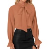 image:imageLYANER Womens Bow Tie Neck Business Work Blouse  Ruffle Long Sleeve Dressy Office Shirt TopCoral Pink