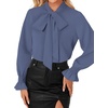 image:imageLYANER Womens Bow Tie Neck Business Work Blouse  Ruffle Long Sleeve Dressy Office Shirt TopDusty Blue