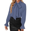 image:imageLYANER Womens Bow Tie Neck Business Work Blouse  Ruffle Long Sleeve Dressy Office Shirt TopDusty Blue