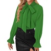 image:imageLYANER Womens Bow Tie Neck Business Work Blouse  Ruffle Long Sleeve Dressy Office Shirt TopGrass Green