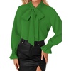 image:imageLYANER Womens Bow Tie Neck Business Work Blouse  Ruffle Long Sleeve Dressy Office Shirt TopGrass Green