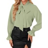 image:imageLYANER Womens Bow Tie Neck Business Work Blouse  Ruffle Long Sleeve Dressy Office Shirt TopLight Green