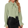 image:imageLYANER Womens Bow Tie Neck Business Work Blouse  Ruffle Long Sleeve Dressy Office Shirt TopLight Green