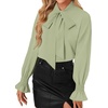 image:imageLYANER Womens Bow Tie Neck Business Work Blouse  Ruffle Long Sleeve Dressy Office Shirt TopLight Green