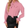 image:imageLYANER Womens Bow Tie Neck Business Work Blouse  Ruffle Long Sleeve Dressy Office Shirt TopPink