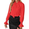 image:imageLYANER Womens Bow Tie Neck Business Work Blouse  Ruffle Long Sleeve Dressy Office Shirt TopRed