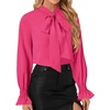 image:imageLYANER Womens Bow Tie Neck Business Work Blouse  Ruffle Long Sleeve Dressy Office Shirt TopRose