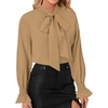 image:imageLYANER Womens Bow Tie Neck Business Work Blouse  Ruffle Long Sleeve Dressy Office Shirt TopSolid Khaki