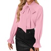 image:imageLYANER Womens Bow Tie Neck Business Work Blouse  Ruffle Long Sleeve Dressy Office Shirt TopSolid Pink