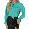 image:imageLYANER Womens Bow Tie Neck Business Work Blouse  Ruffle Long Sleeve Dressy Office Shirt TopTurquoise