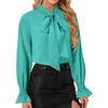 image:imageLYANER Womens Bow Tie Neck Business Work Blouse  Ruffle Long Sleeve Dressy Office Shirt TopTurquoise