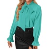image:imageLYANER Womens Bow Tie Neck Business Work Blouse  Ruffle Long Sleeve Dressy Office Shirt TopTurquoise