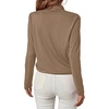 image:imageLYANER Womens Casual V Neck Cross Wrap Long Sleeve Solid Blouse Shirt TopLight Brown