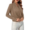 image:imageLYANER Womens Casual V Neck Cross Wrap Long Sleeve Solid Blouse Shirt TopLight Brown