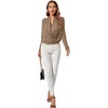 image:imageLYANER Womens Casual V Neck Cross Wrap Long Sleeve Solid Blouse Shirt TopLight Brown