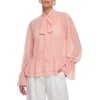 image:imageLYANER Womens Chiffon Bow Tie Neck Casual Blouse  See Through Ruffle Long Sleeve Ruched Double Layer Peplum Hem Dressy Elegant Top ShirtsLight Pink