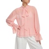 image:imageLYANER Womens Chiffon Bow Tie Neck Casual Blouse  See Through Ruffle Long Sleeve Ruched Double Layer Peplum Hem Dressy Elegant Top ShirtsLight Pink