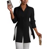 image:imageLYANER Womens Collared Deep V Neck Sexy Tops  Summer Button Down Long Sleeve Slit Hem Long Blouse ShirtsBlack