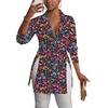 image:imageLYANER Womens Collared Deep V Neck Sexy Tops  Summer Button Down Long Sleeve Slit Hem Long Blouse ShirtsBlack Print