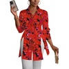 image:imageLYANER Womens Collared Deep V Neck Sexy Tops  Summer Button Down Long Sleeve Slit Hem Long Blouse ShirtsFloral Red