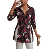 image:imageLYANER Womens Collared Deep V Neck Sexy Tops  Summer Button Down Long Sleeve Slit Hem Long Blouse ShirtsFlower Black
