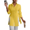 image:imageLYANER Womens Collared Deep V Neck Sexy Tops  Summer Button Down Long Sleeve Slit Hem Long Blouse ShirtsGinger