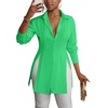 image:imageLYANER Womens Collared Deep V Neck Sexy Tops  Summer Button Down Long Sleeve Slit Hem Long Blouse ShirtsGrass Green