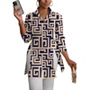 image:imageLYANER Womens Collared Deep V Neck Sexy Tops  Summer Button Down Long Sleeve Slit Hem Long Blouse ShirtsKhaki Print