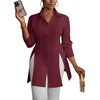 image:imageLYANER Womens Collared Deep V Neck Sexy Tops  Summer Button Down Long Sleeve Slit Hem Long Blouse ShirtsLight Wine
