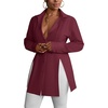 image:imageLYANER Womens Collared Deep V Neck Sexy Tops  Summer Button Down Long Sleeve Slit Hem Long Blouse ShirtsLight Wine