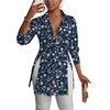 image:imageLYANER Womens Collared Deep V Neck Sexy Tops  Summer Button Down Long Sleeve Slit Hem Long Blouse ShirtsNavy Blue Print