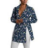image:imageLYANER Womens Collared Deep V Neck Sexy Tops  Summer Button Down Long Sleeve Slit Hem Long Blouse ShirtsNavy Blue Print